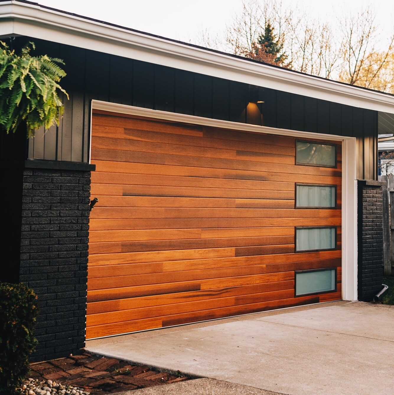 Modern Plank Wood Garage Door